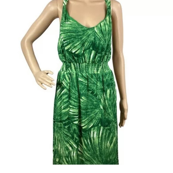 C&C California Maxi Dress Size 8 Green Palm Tropical Sleeveless Casual - Picture 4 of 8